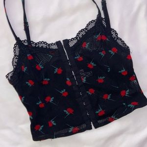 Black Mesh with Roses Crop Corset